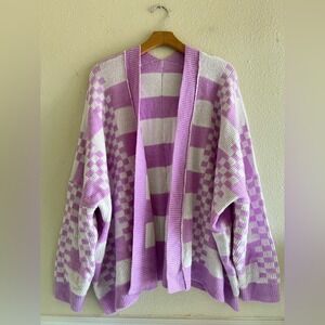 OJG Lavender Checkered Women's Sweater XL Sophisticated Cozy Chic Casual